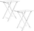2 Pcs Acrylic Foldable TV Dinner Table Clear Small Folding TV Tray Space Saving Acrylic Dining Table for Eating Snack Coffee Bed Desk Side Living Room Kitchen Furniture Easy Assembly