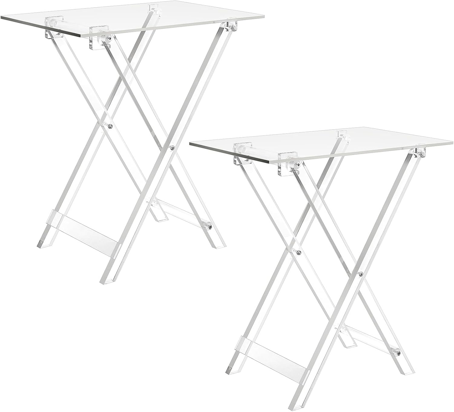 2 Pcs Acrylic Foldable TV Dinner Table Clear Small Folding TV Tray Space Saving Acrylic Dining Table for Eating Snack Coffee Bed Desk Side Living Room Kitchen Furniture Easy Assembly
