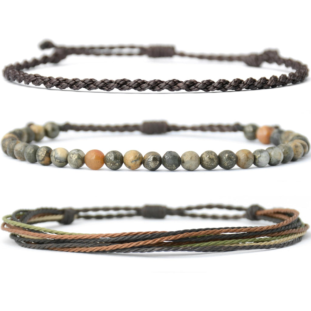 Handmade Natural Stone Beaded Healing Bracelet Gift for Men Adjustable Rope String Bracelet (Lava Rock, Adjustable)