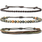 Handmade Natural Stone Beaded Healing Bracelet Gift for Men Adjustable Rope String Bracelet (Lava Rock, Adjustable)