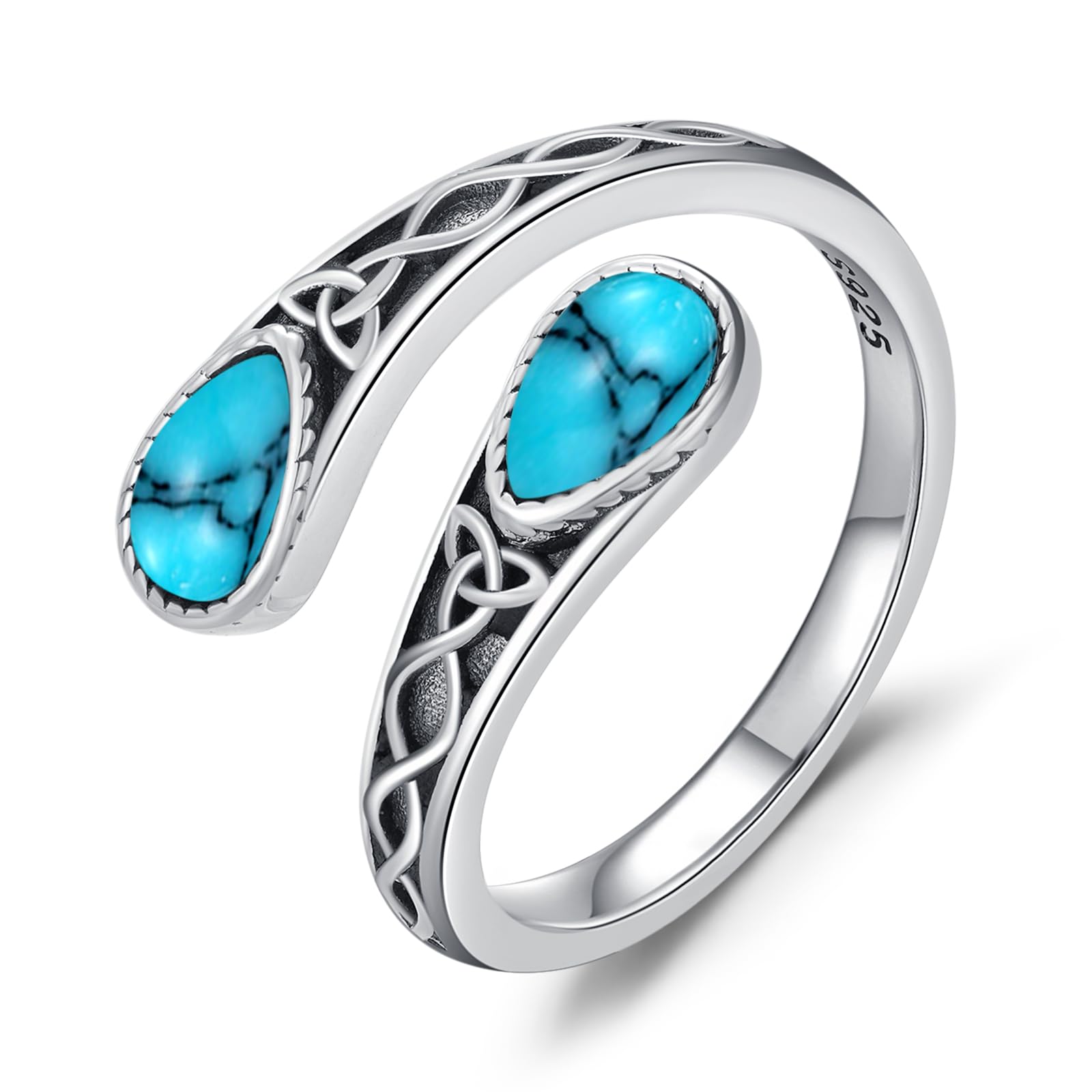 925 Sterling Silver Rings for Women Moss Agate/Turquoise/Just Breathe/Evil Eye Rings Gift for Christmas Mother's Day Valentine's Day