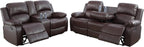 Bonded Leather Living Room Furniture Set Reclining Sofa Set Loveseat Furniture Sets in Living Room Sofa Recliners (3 Pieces, Brown)