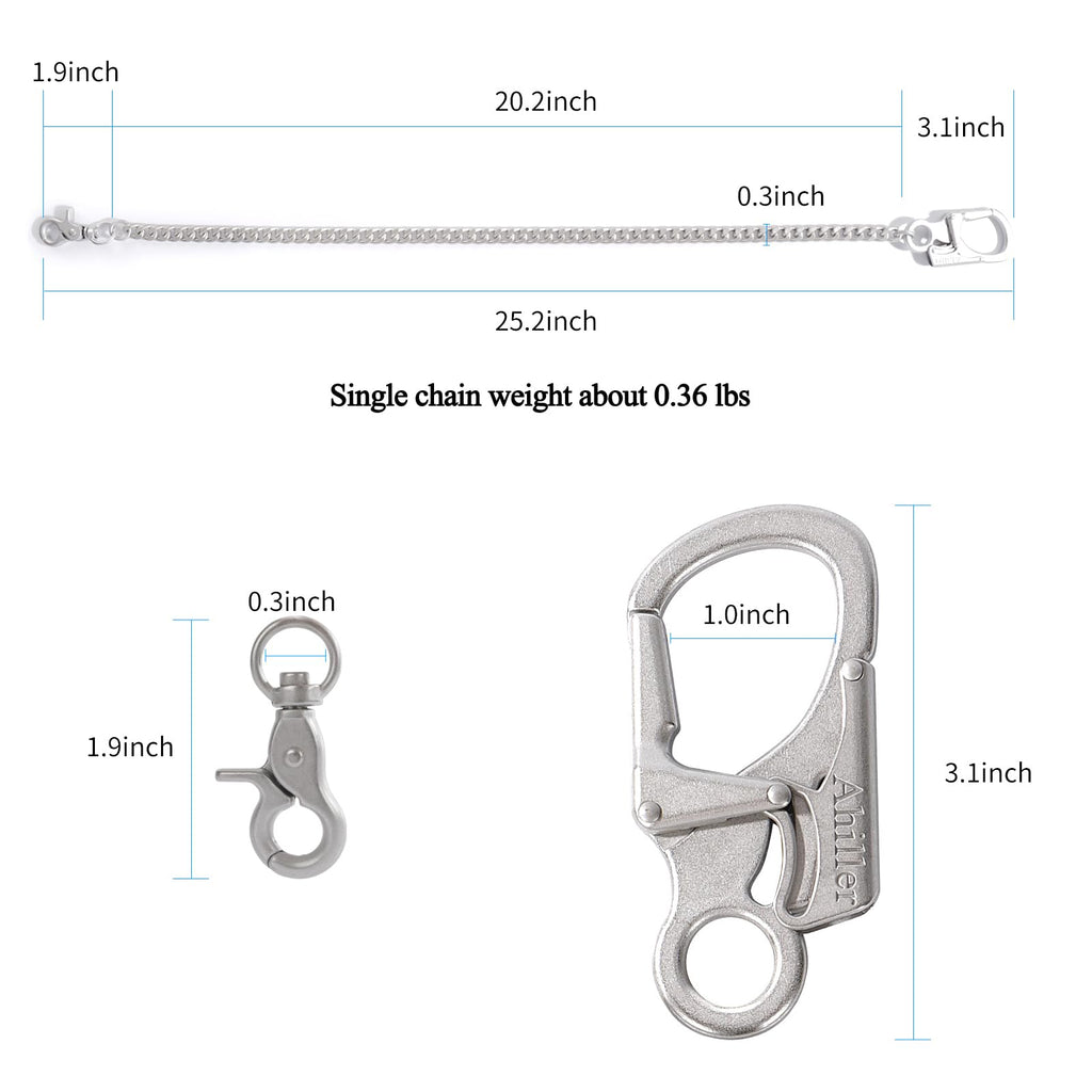 Ahiller Biker Wallet Chain, Heavy Duty Pocket Chain with Lockable Carabiner, Men Chains for Keys, Jeans, Pants, Purse and Handbag（QK-Silver-1PCS） - Grand Goldman