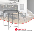 Home Basics , Matte Grey Foldable Round Multi-Purpose Metal Side Accent, Coffee, End Table for Bedroom, Living Room