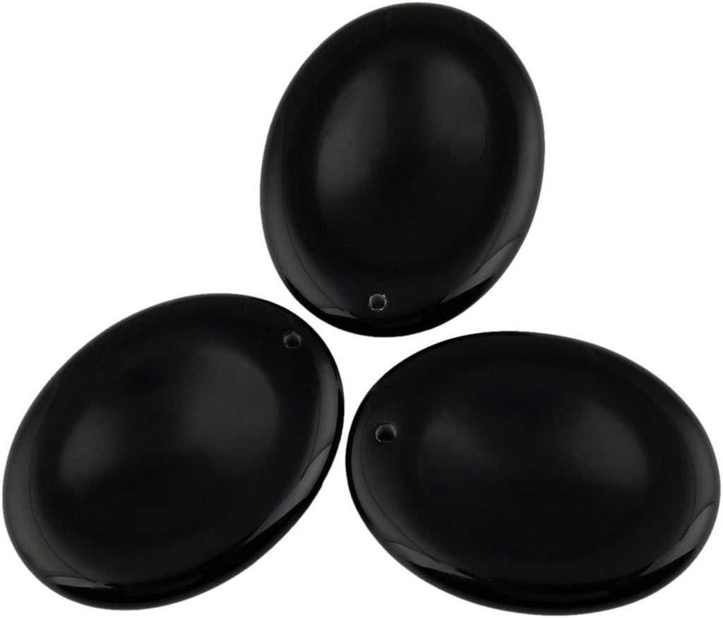 SUNYIK Top Drilled Oval Black Obsidian Tumbled Thumb Worry Stone Pendant Set for Jewelry Making Pack of 5, 1.7" x 1.3"