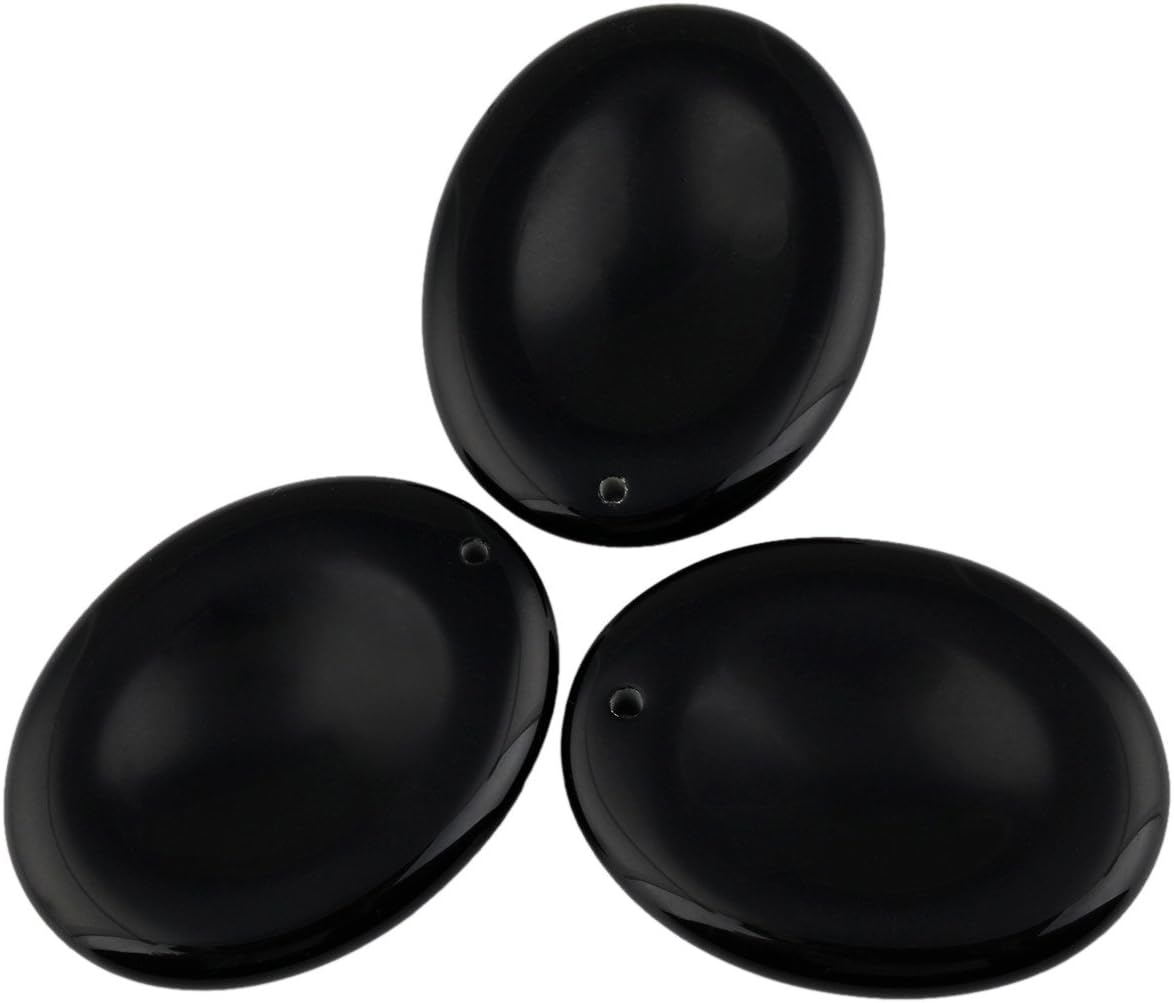 SUNYIK Top Drilled Oval Black Obsidian Tumbled Thumb Worry Stone Pendant Set for Jewelry Making Pack of 5, 1.7" x 1.3"