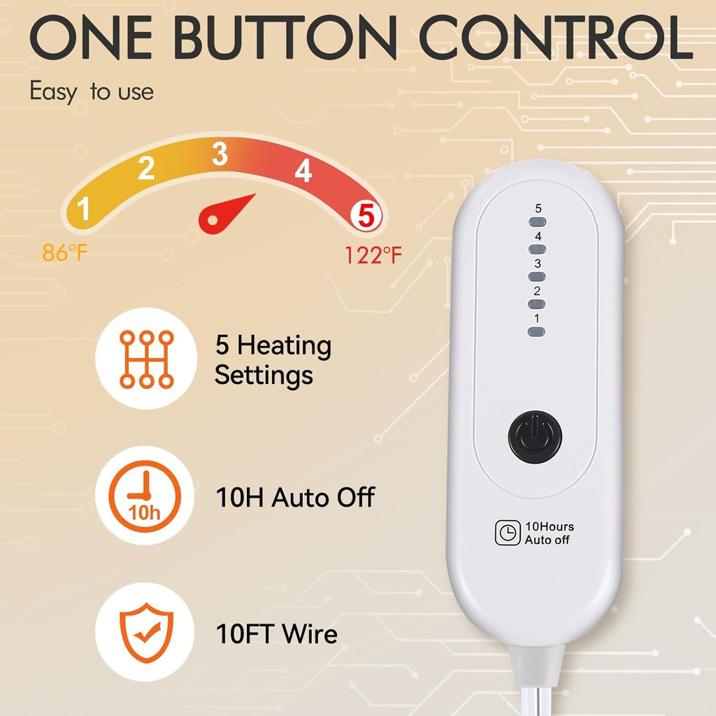 Coperta Elettrica Riscaldata Plaid con 5 Livelli di Riscaldamento e Spegnimento Automatico dopo 4 Ore, Plaid Riscaldato 50"x60" con Certificazione ETL e FCC per Casa e Ufficio, Lavabile in Lavatrice, Grigio Scuro