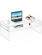 Acrylic Coffee Table for Living Room Clear Rectangle Lucite Table with Open Storage Shelf, Orange