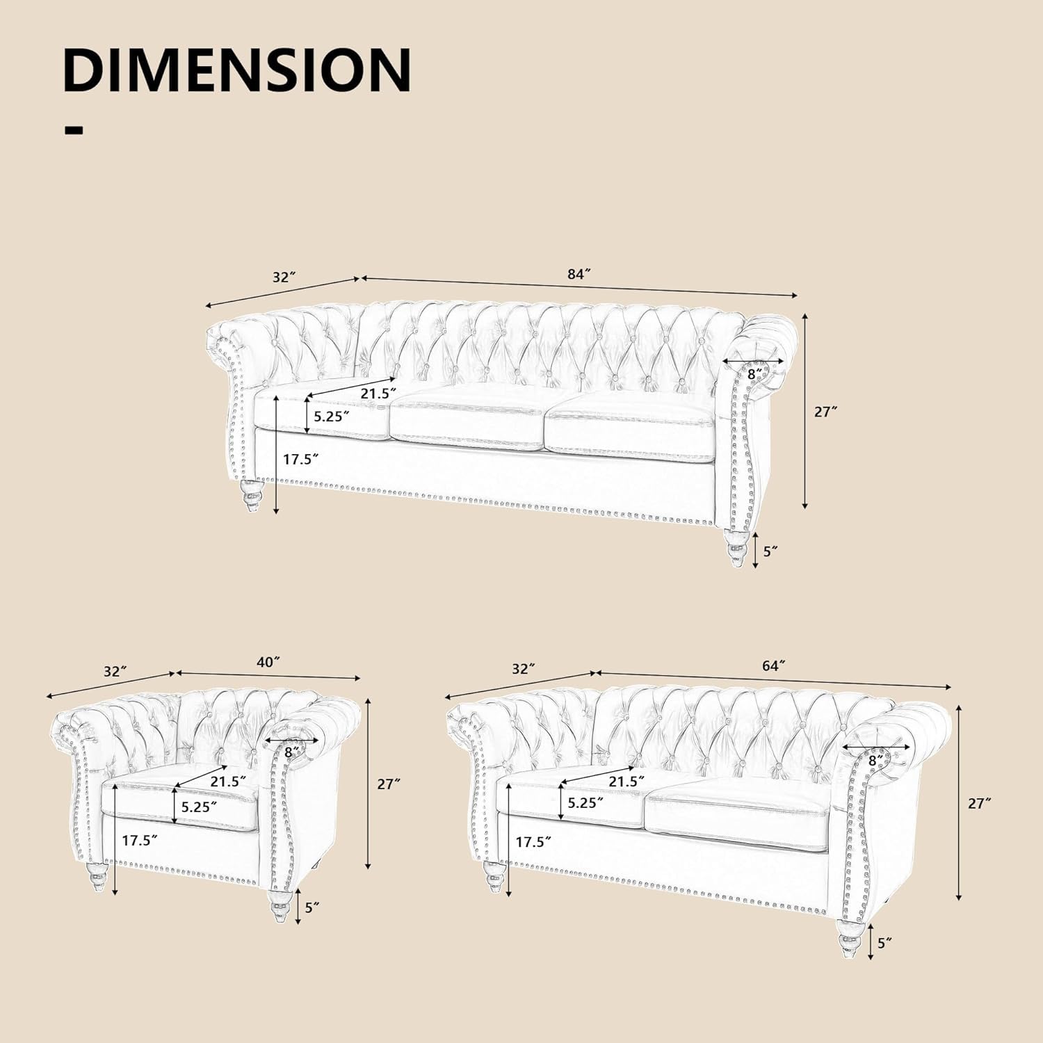 AVZEAR 3-Piece Living Room Sectional Sofa Set, Green Velvet Couch Upholstered Sofa Modern Sofa Couches Set Style Button Tufted, Velvet Chesterfield Sofa for Living Room Apartment, 1+2+3 Seat Green