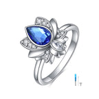 AOBOCO Lotus Urn Ring Jewelry for Ashes for Women Sterling Silver with Sapphire Blue Crystal