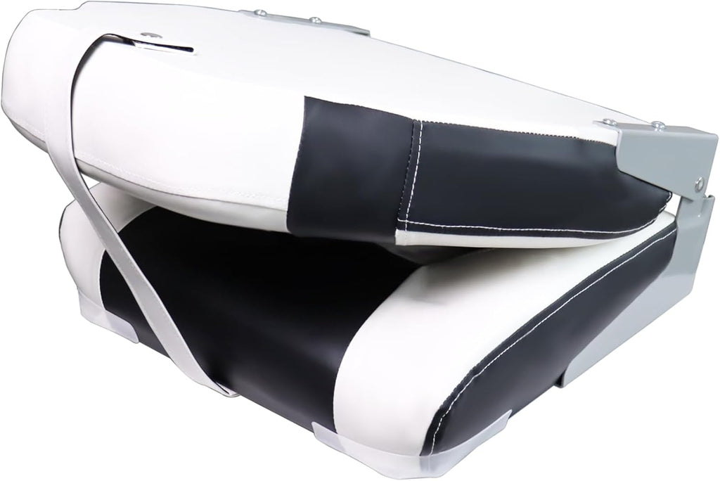 High Back Boat Seats 2 Pack, Folding Fishing Bass Boat Seat, White and Black