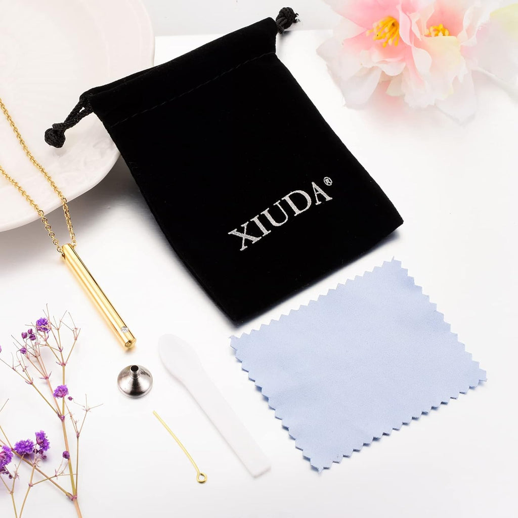 XIUDA Urn Necklace for Ashes Stainless Steel Cremation Necklace with Crystal Memorial Pendant Necklace