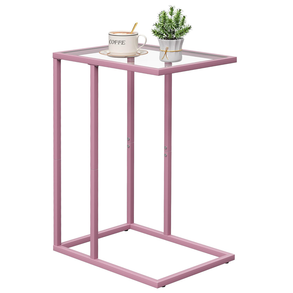 C Table Side End Table, Small C Shaped Table for Sofa,Glass Couch Sofa Tray Snack Table for Living Room, Bedroom,TV Tray Table for Small Space,Accent Coffee Table,Nightstand with Metal Frame(Yellow)