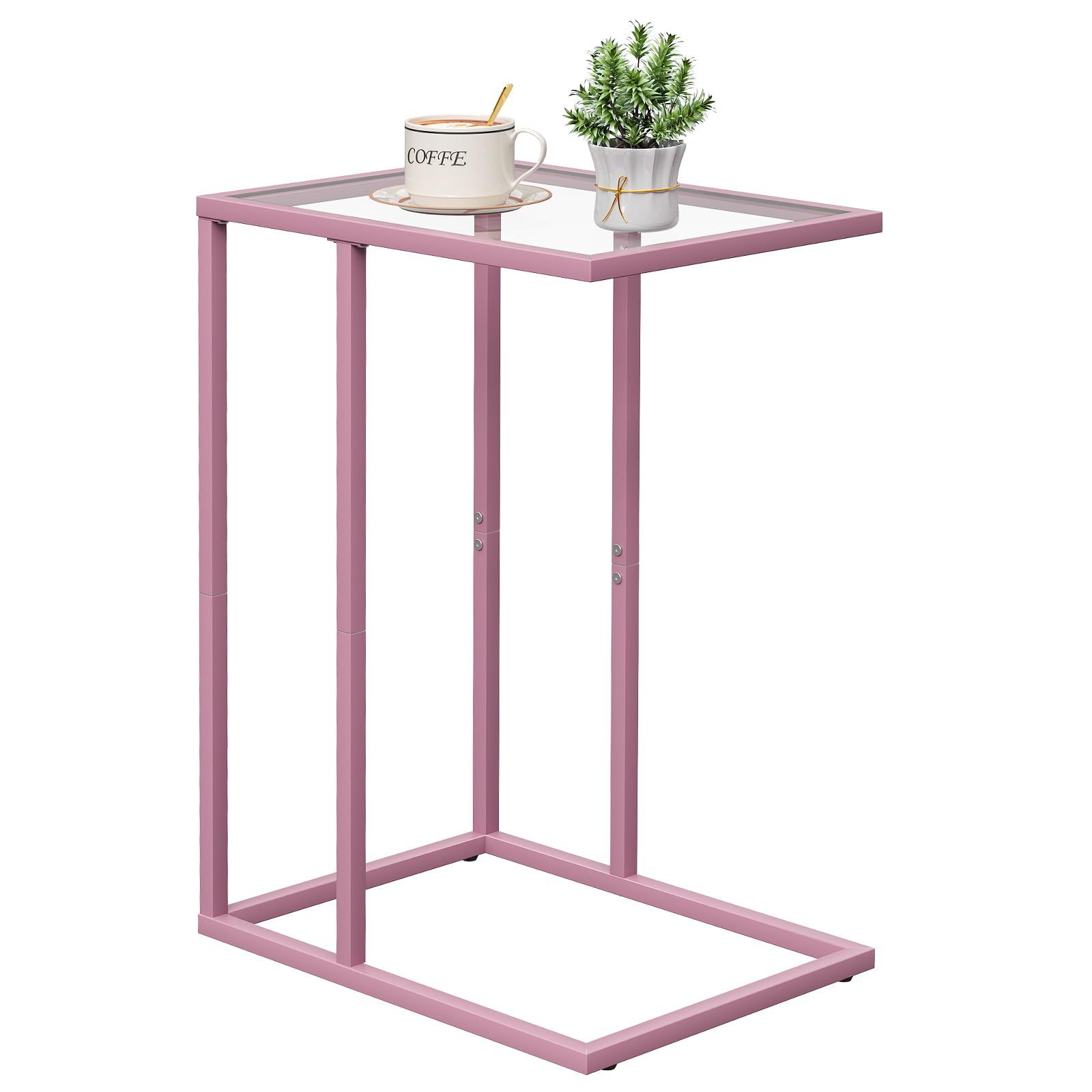 C Table Side End Table, Small C Shaped Table for Sofa,Glass Couch Sofa Tray Snack Table for Living Room, Bedroom,TV Tray Table for Small Space,Accent Coffee Table,Nightstand with Metal Frame(Yellow)