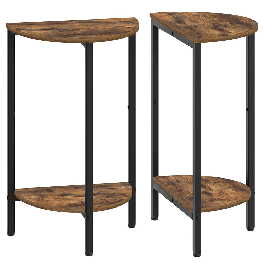 End Tables Set of 2, 23.6" Half Round Coffee Tables, Half Moon Table, 2-Tier Nightstands with Open Shelves, Entryway Table for Living Room, Bedroom, Rustic Brown KF02BR