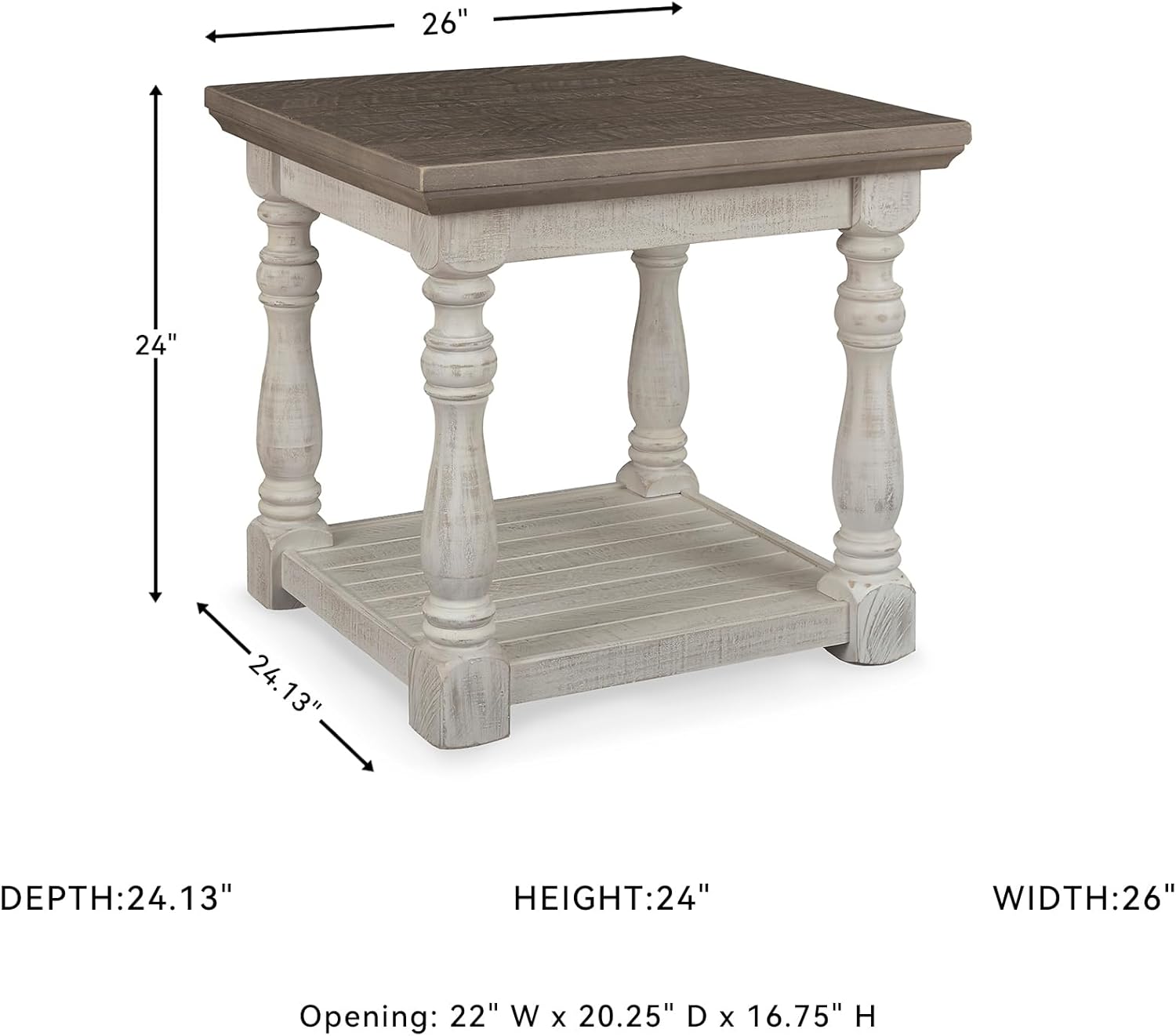 Signature Design by Ashley Havalance Farmhouse Square End Table with Floor Shelf, Vintage Gray & White with Weathered Finish