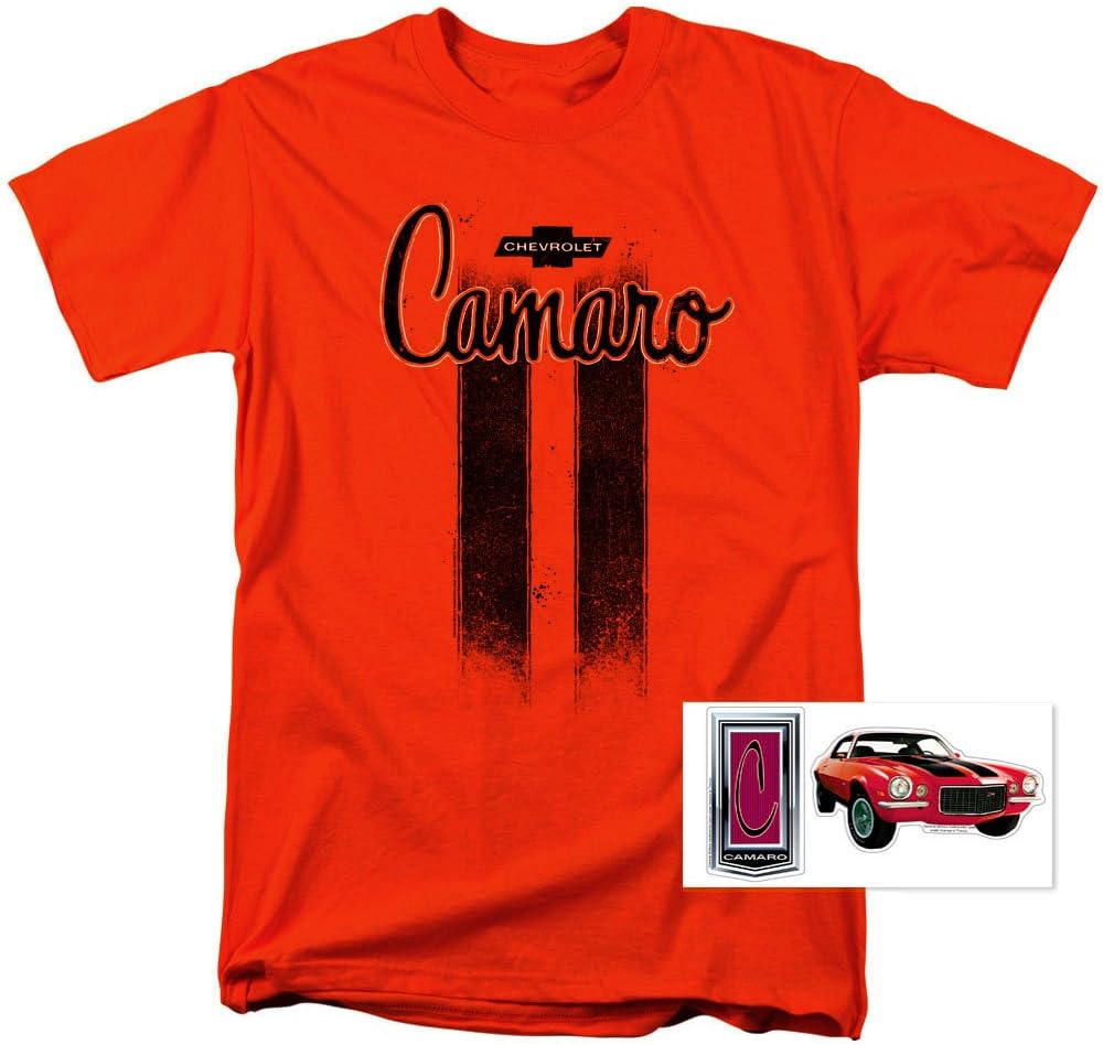 Chevy Camaro Vintage Car Logo GM, T Shirt & Stickers Orange
