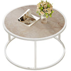 SAYGOER Black Coffee Table Round Marble CoffeeTables for Living Room Modern Small Center Table with Metal Frame, 27.6 * 27.6 * 17.7, Faux Marble