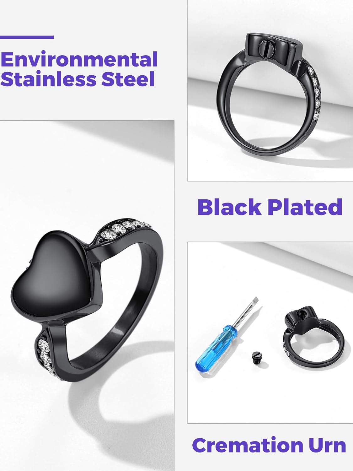 Stainless Steel Heart/Claddagh Cremation Urn Ring for Ashes for Women Waterproof Locket Rings Memorial Jewelry(with Gift Box)