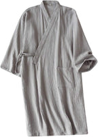 Cotton Kimono Robes with Pocket Waffle Japanese Style Yukata Kimono Pajamas Lightweight Plus Size Swimming Spa Bathrobe Knee Length Khan Steamed Clothing Wrap