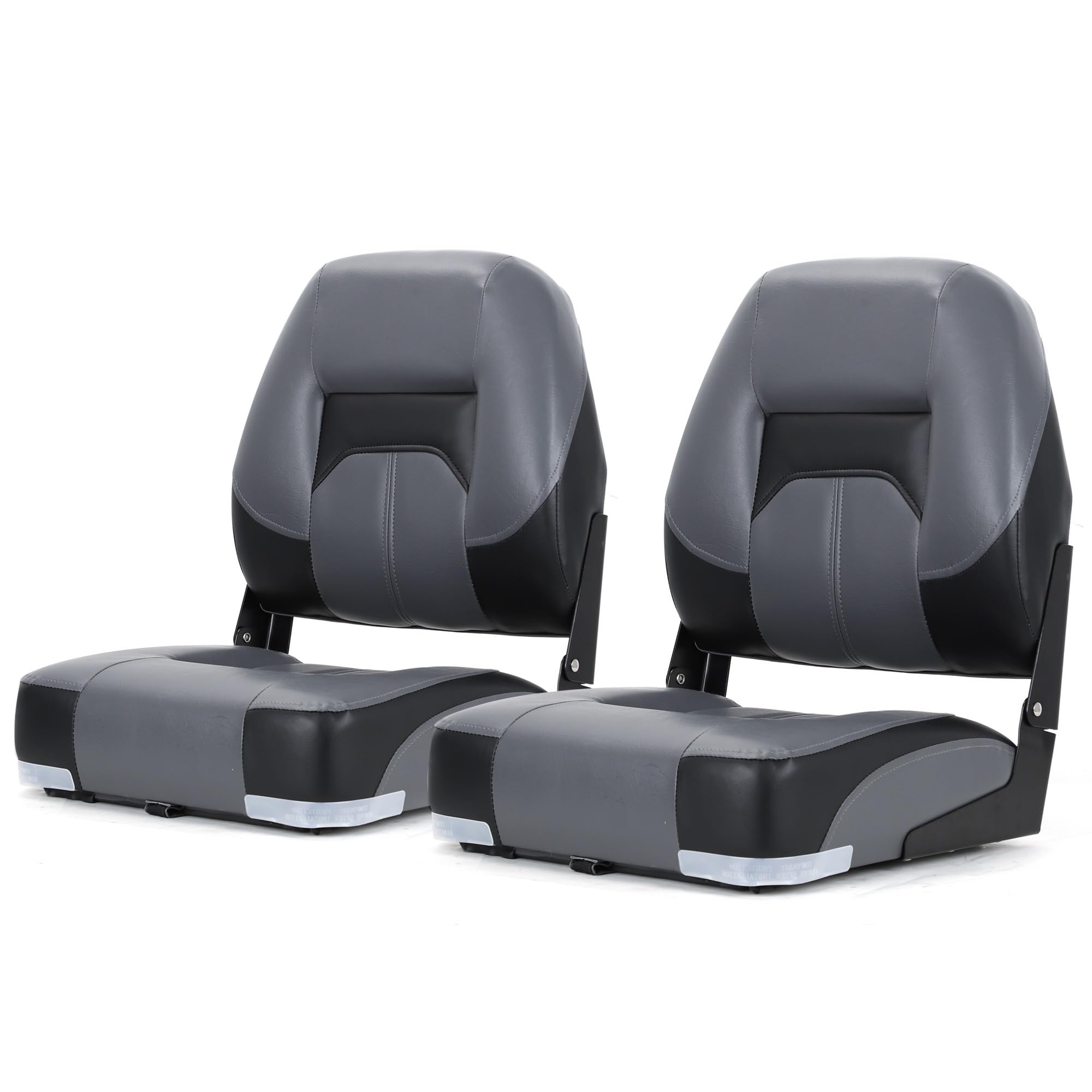 Premium Marine A Pair of Low Back Folding Boat Seat, Fishing Marine Seats with Stainless Steel Screws, Charcoal/Black(2 Seats)