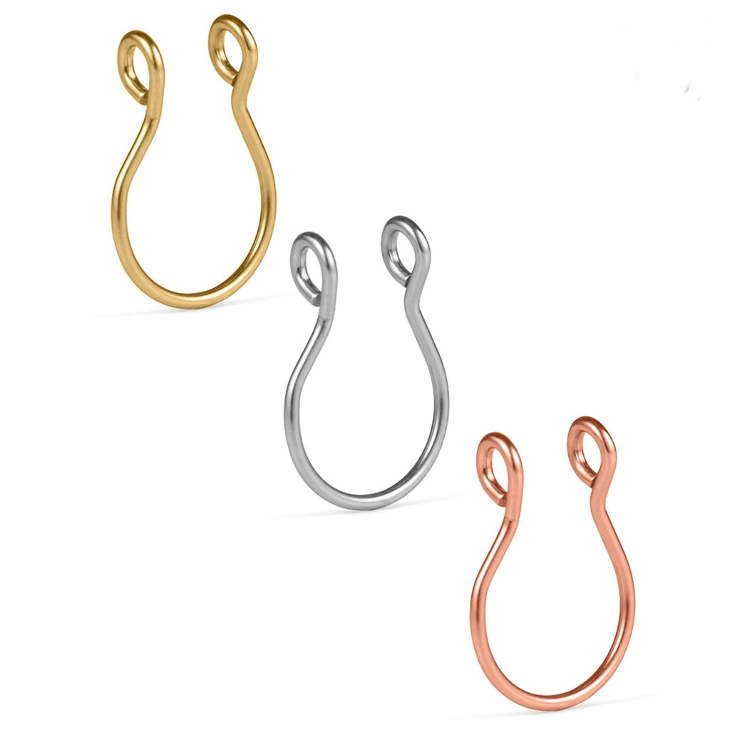 Ruifan 316L Surgical Steel Tribal Fake Faux Clip On Septum Nose Hoop Ring Body Jewelry Piercing Unisex 20 Gauge 5/16"(8mm) 2-6PCS