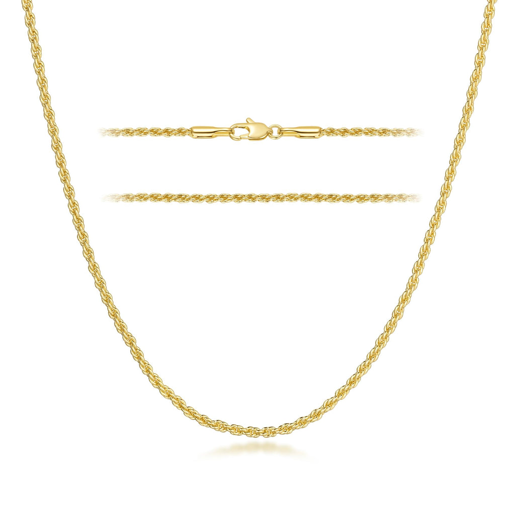 Collana KROMPG Catena in Oro 14k per Donne Catena a Corda Oro 2mm Collana per Donne Uomini Non Sbiadente e Delicate Collane per Donne Uomini Tutte le Lunghezze 16-26 Pollici