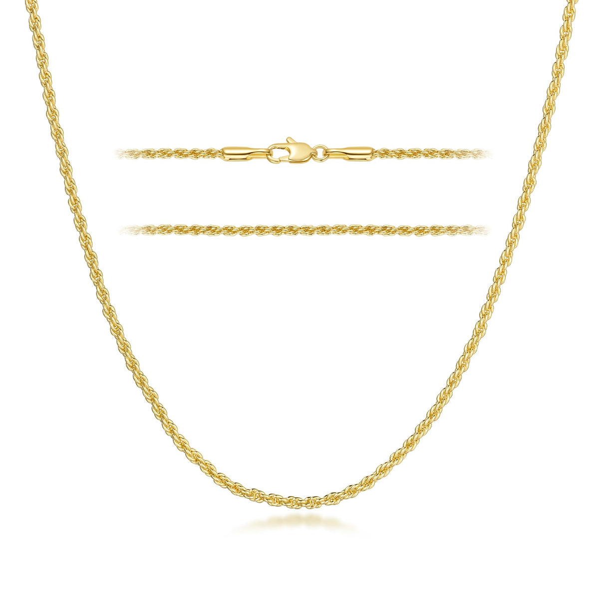 Collana KROMPG Catena in Oro 14k per Donne Catena a Corda Oro 2mm Collana per Donne Uomini Non Sbiadente e Delicate Collane per Donne Uomini Tutte le Lunghezze 16-26 Pollici