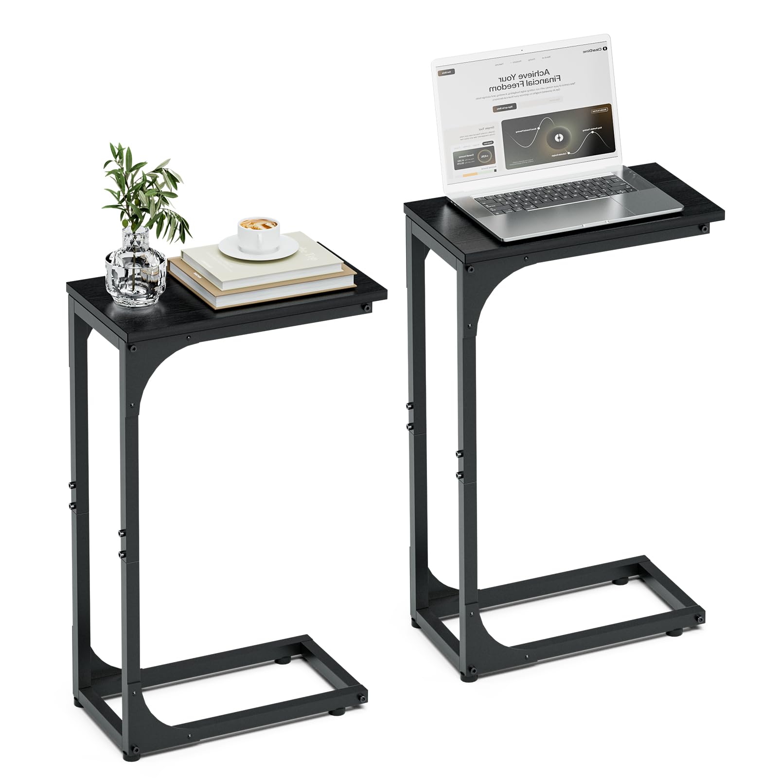 C-Shaped Side Table for Couch - Small Coffee Stand Sofa Tray Desk with Metal Frame and Waterproof Scratch Resistant, Modern End Accent for Living Room, Bedroom, Small Spaces, Rustic Brown