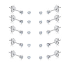 6-10 Pairs Tiny Women's Stainless Steel Round Clear Cubic Zirconia Stud Earrings, Hypoallergenic Surgical Steel Earrings Set, 2mm 3mm 4mm CZ,