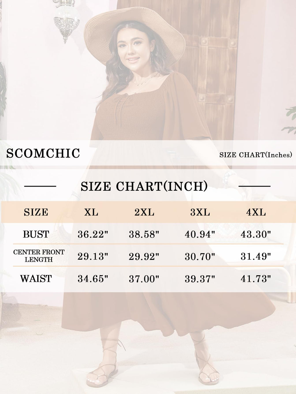 SCOMCHIC Women's Plus Size Flowy Maxi Dress Flutter Short Sleeve Boho Dress Square Neck Smocked Formal Dresses for Women White