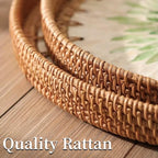 Small Rattan Side Table/Round Coffee Table for Small Spaces, Mini Modern Coffee Table with Shell Design Tray, Outdoor End Tables for Patio, Boho Nightstand for Bedroom or Living Room