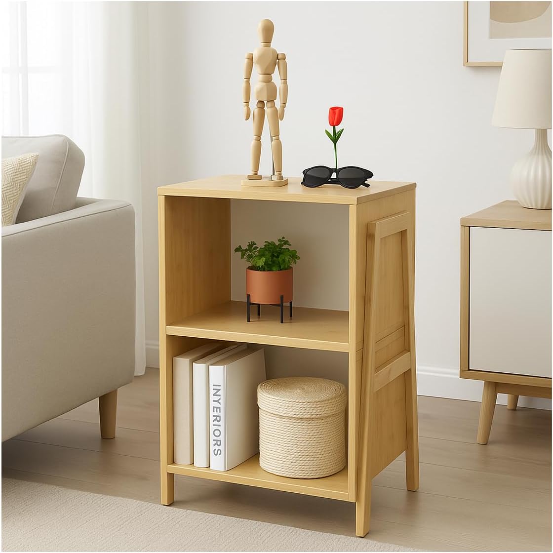 Bamboo Coffee Table Set of 2 – Modern End Tables for Living Room – Compact Side Corner Tables for Sofa or Bedroom – Minimalist Natural Wood Accent Furniture