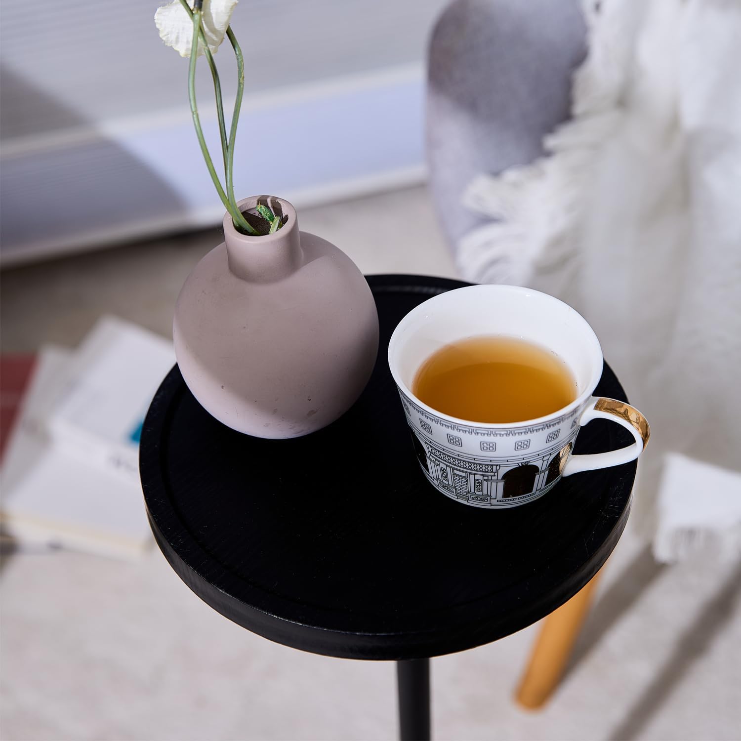 Tall Side Table, Small Round Side Tables, Drink Stand Pedestal Side Table, Accent Martini Coffee Tables, Corner Sofa Bedside End Table for Small Space, Living Room, Bedroom, Black