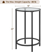 Yaheetech Glass End Table, Round Side Table, Small Coffee Accent Table Nightstand w/Glass Top & Metal Frame for Living Room/Balcony/Bedroom/Porch/Small Space, Modern Style, Black