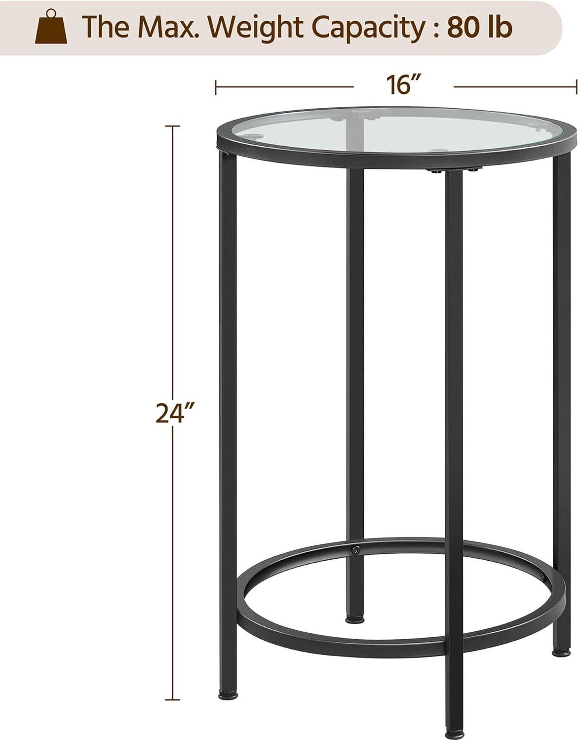 Yaheetech Glass End Table, Round Side Table, Small Coffee Accent Table Nightstand w/Glass Top & Metal Frame for Living Room/Balcony/Bedroom/Porch/Small Space, Modern Style, Black