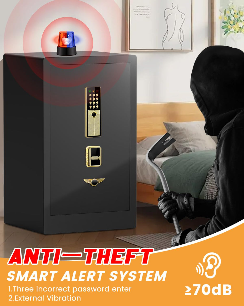 Cassaforte ignifuga pesante da 8,0 Cuft per la casa, cassaforte extra grande ignifuga e impermeabile, cassaforte antifurto per la casa con doppi allarmi, cassaforte con serratura nascosta sul fondo, cassaforte digitale di sicurezza per ufficio