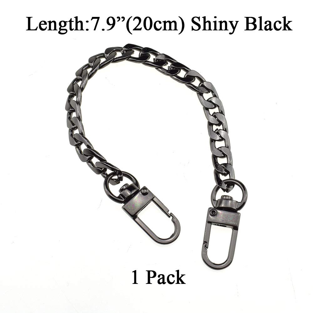 HAHIYO Mini Pochette Pung Kæde Rem Slank Bred 7mm til LV Længde 7,9 Tommer Ekstra Tykk 2,6mm Skinnende Sort til Håndtaske Tegnebog Clutch Komfortabel Flad Metal Rem 1 Pakke