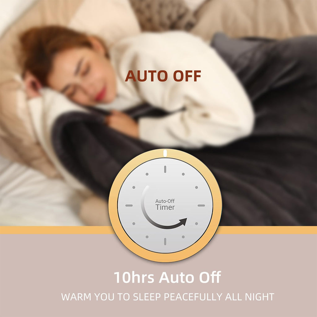 Coperta Elettrica Riscaldata Plaid con 5 Livelli di Riscaldamento e Spegnimento Automatico dopo 4 Ore, Plaid Riscaldato 50"x60" con Certificazione ETL e FCC per Casa e Ufficio, Lavabile in Lavatrice, Grigio Scuro