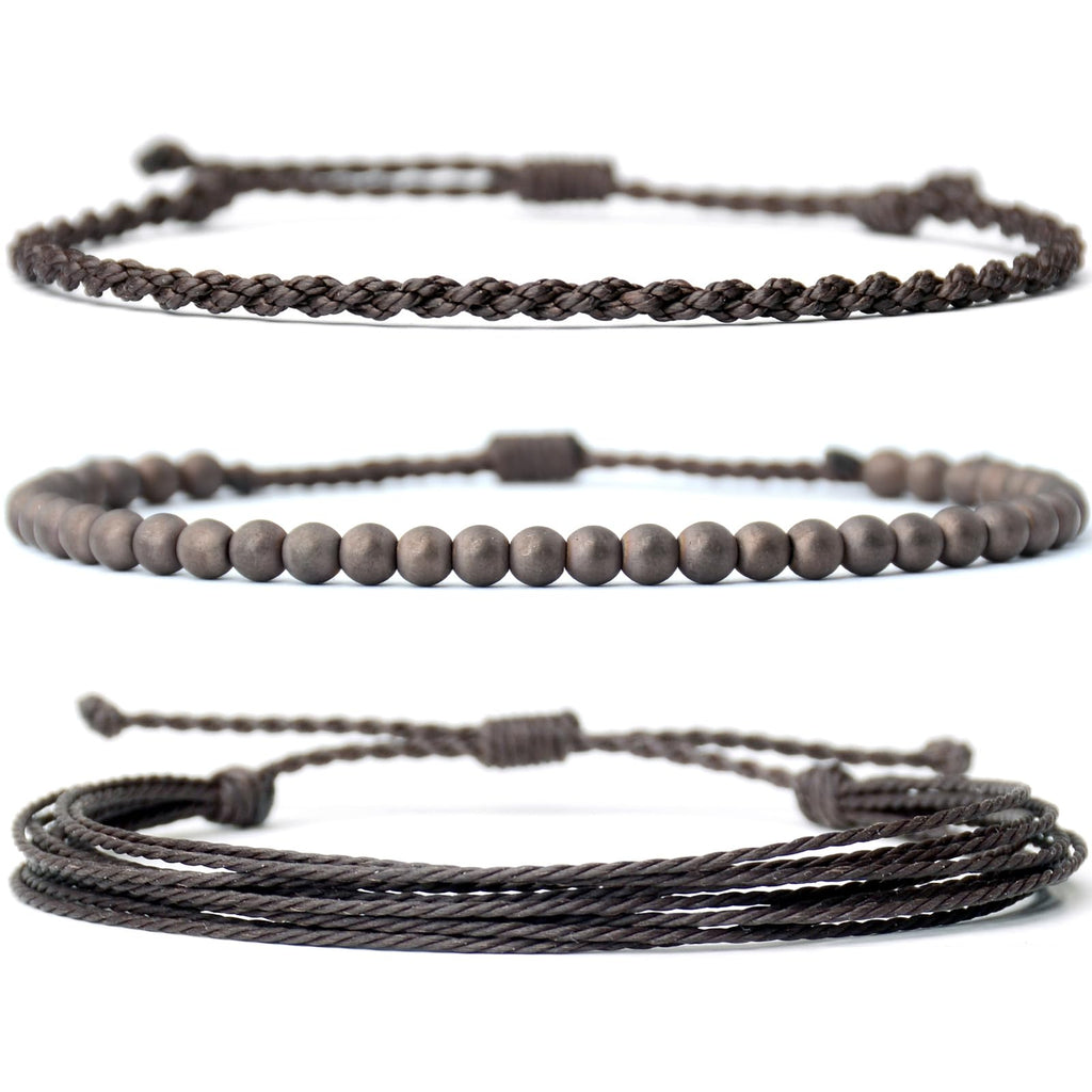 Handmade Natural Stone Beaded Healing Bracelet Gift for Men Adjustable Rope String Bracelet (Lava Rock, Adjustable)