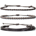 Handmade Natural Stone Beaded Healing Bracelet Gift for Men Adjustable Rope String Bracelet (Lava Rock, Adjustable)