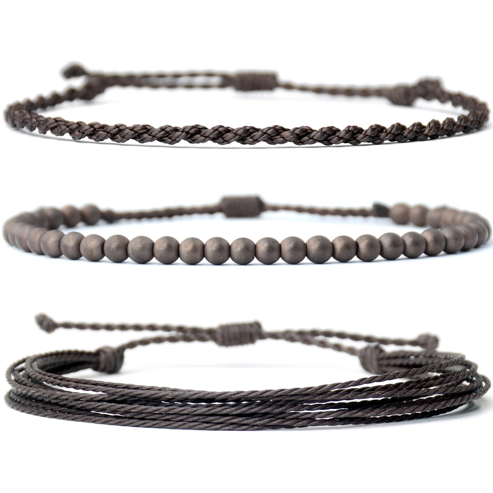 Handmade Natural Stone Beaded Healing Bracelet Gift for Men Adjustable Rope String Bracelet (Lava Rock, Adjustable)