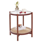 Tiita 2 Pack Round End Table Mental Side Table Nightstand/Small Wood Tables Accent Coffee Table with Wooden Tray for Living Room Bedroom Office Small Space