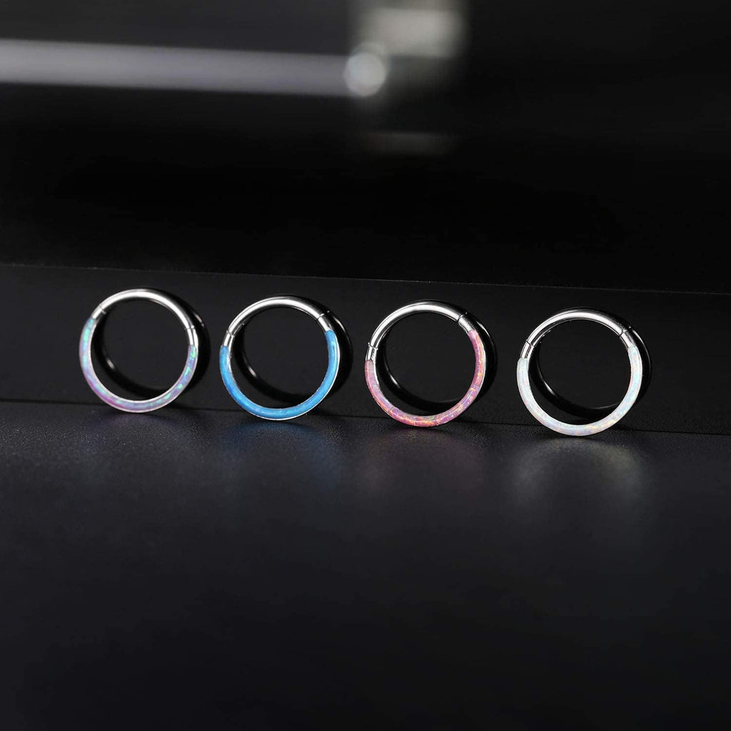 PEAKLINK 16G 18G 316L Stainless Steel CZ/OPAL Septum Piercing Septum Clicker Ring Hinged Nose Ring Daith Earrings Conch Piercing Jewelry Helix Cartilage Tragus Lobe Belly Hoop Earring