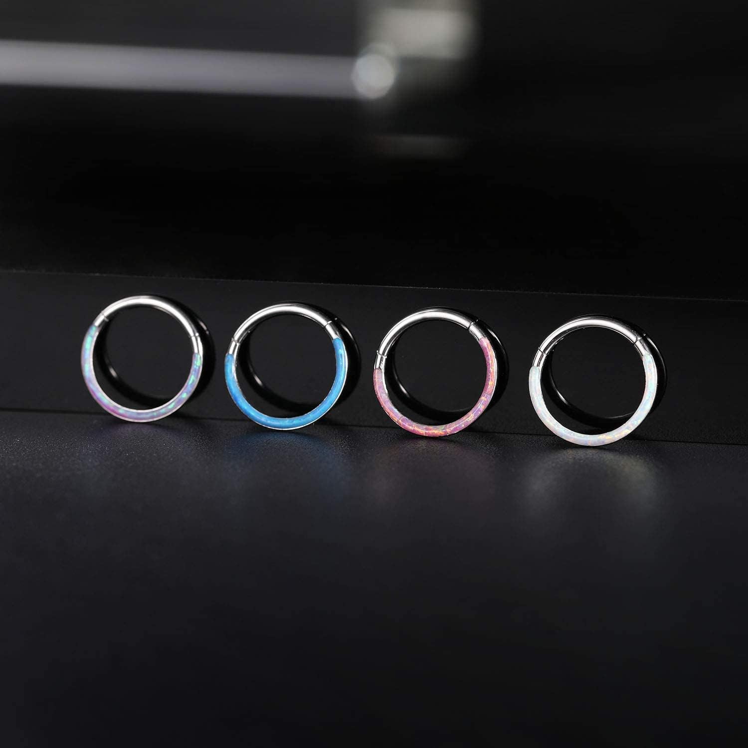 PEAKLINK 16G 18G 316L Stainless Steel CZ/OPAL Septum Piercing Septum Clicker Ring Hinged Nose Ring Daith Earrings Conch Piercing Jewelry Helix Cartilage Tragus Lobe Belly Hoop Earring