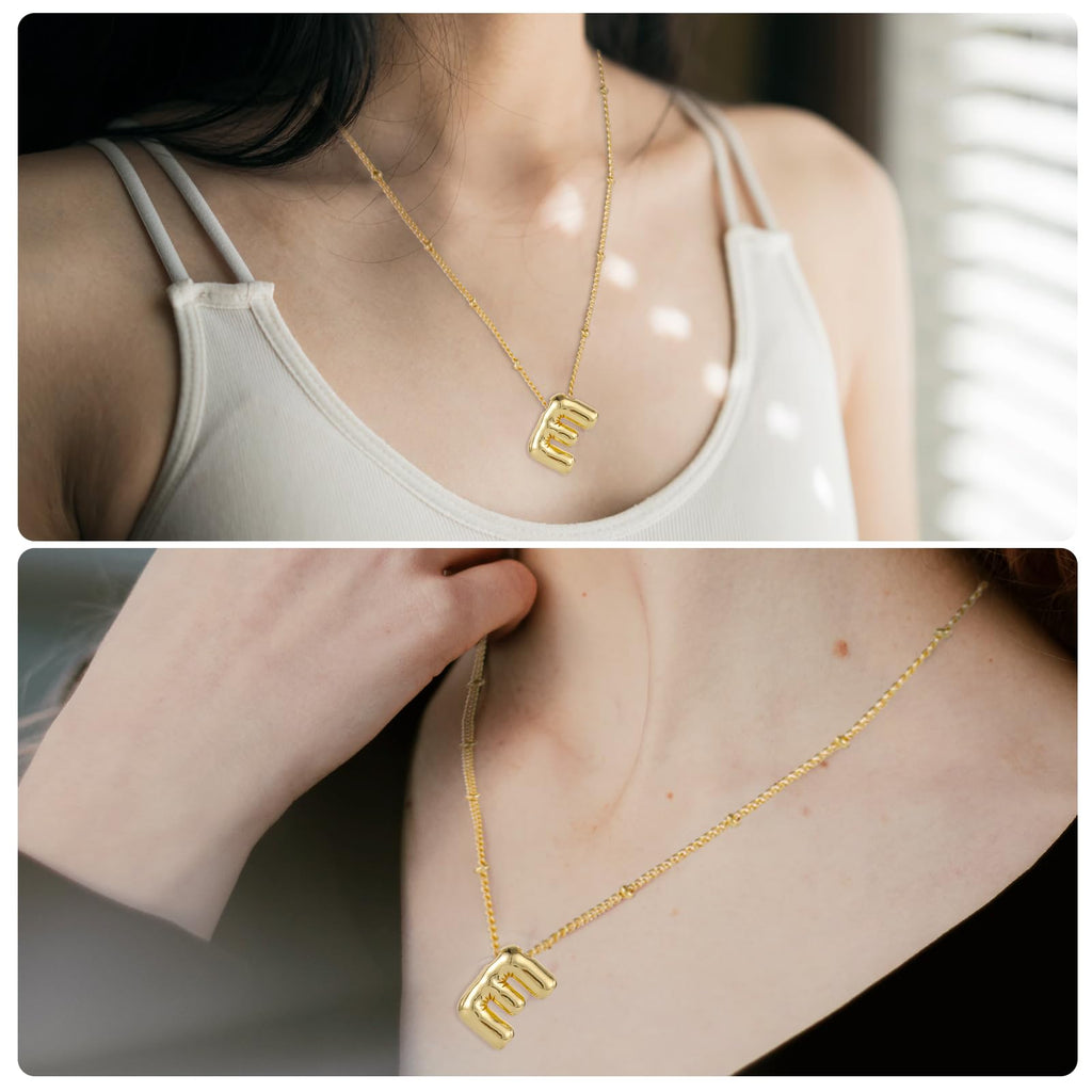 Bubble Letter Halskette, 14k vergoldete Ballon-Anfangsbuchstaben-Halskette Personalisierte Ballon-Alphabet-Anhänger Halsketten Schmuck Geschenk für Frauen Mädchen (E)