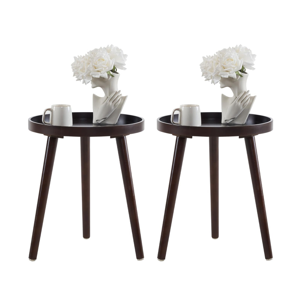 Apicizon Round Side Table, White Tray Nightstand Coffee End Table for Living Room, Bedroom, Small Spaces, Easy Assembly Bedside Table, 15 x 18 Inches