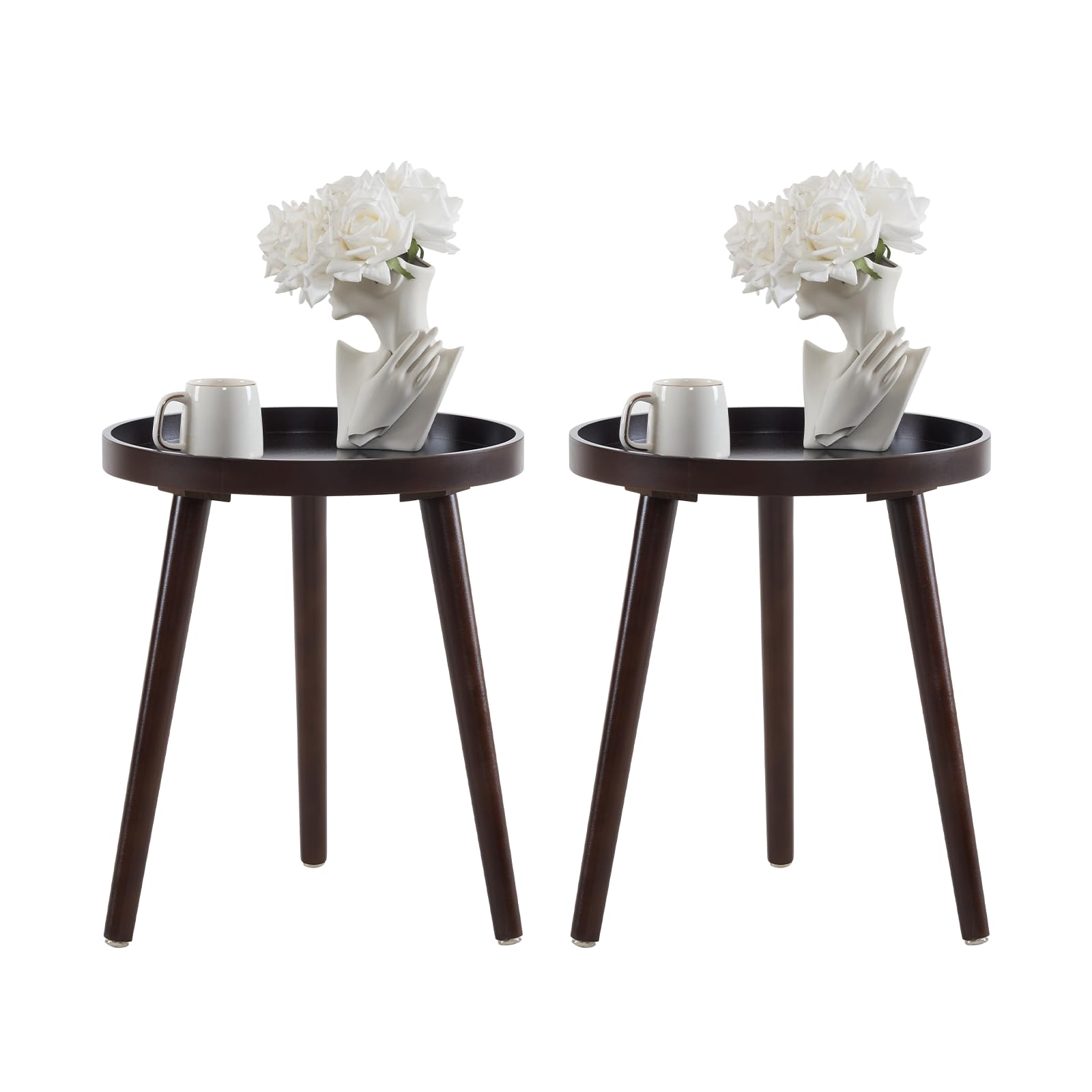 Apicizon Round Side Table, White Tray Nightstand Coffee End Table for Living Room, Bedroom, Small Spaces, Easy Assembly Bedside Table, 15 x 18 Inches