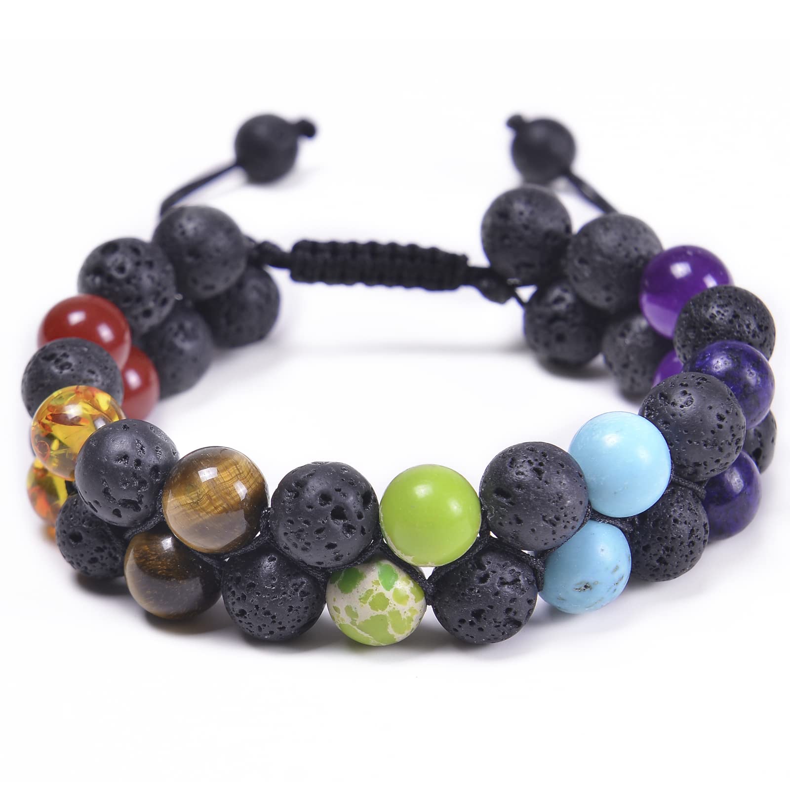 GelConnie Lava Rock Chakra Bracelet 7 Chakra 8mm Natural Stone Healing Bracelet Stress Relief Yoga Beads Anxiety Bracelet Aromatherapy Essential Oil Diffuser Bracelet Bangle