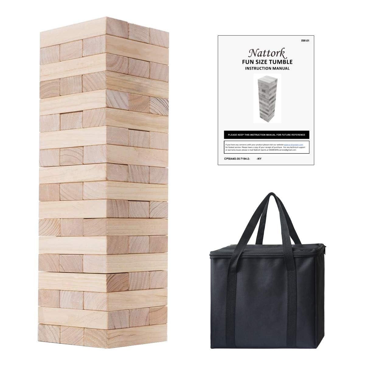 Nattork Giant Tumbling Tower (Stack from 1.77Ft to 4+ Ft), Wood Stacking Giant Blocks Game| Made from Premium Pine Wood| Ideal for Family, 54PCS